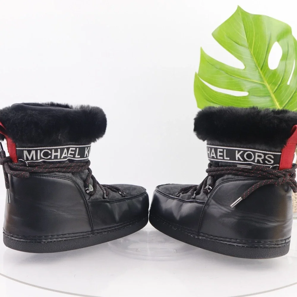 Michael Kors Womens Zelda MK Boots Size 9 Black Apres Ski Moon Snow Fur Booties